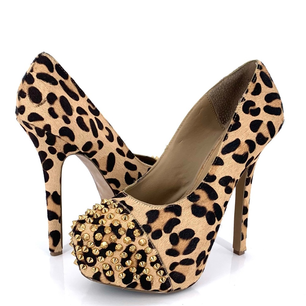 Steve Madden Animal Print Pony Hair Spiked Studded Stiletto Heels Size 10